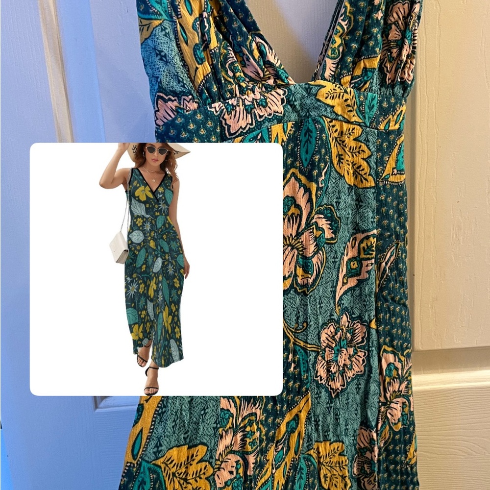 Vibrant Floral Maxi Dress in Teal and Yellow